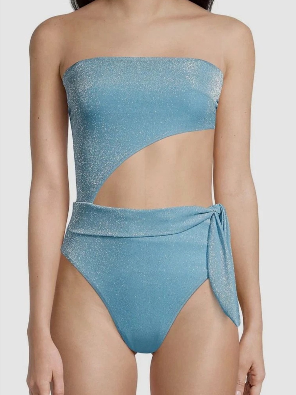 Rami Brooke  Shimmery Sky Blue One-Shoulder Cutout Swimsuit Size small new